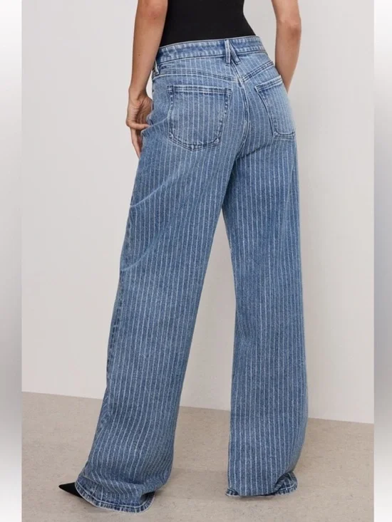 Good American Good Ease Rhinestone Relaxed Jeans Wide Leg NEW - Picture 2 of 13